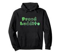 Proud Luddite mit grünem Farbverlauf in Einer seltsamen Schrift Pullover Hoodie, Unisex für Erwachsene, Schwarz, XXL