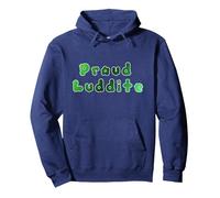 Proud Luddite mit grünem Farbverlauf in Einer seltsamen Schrift Pullover Hoodie, Unisex für Erwachsene, Marineblau, XL