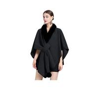 Proumhang Damen Kunstpelz Cape Wrap Shrug Wolle Winter Warm Stola Schal Modischer eleganter gestrickter Cardigan Poncho mit offener Front Einheitsgröße Schwarz