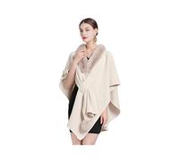 Proumhang Damen Kunstpelz Cape Wrap Shrug Wolle Winter Warm Stola Schal Modischer eleganter gestrickter Cardigan Poncho mit offener Front Einheitsgröße Beige