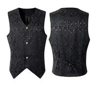 Proumhang Herren Viktorianische Anzugweste, Herren Steampunk Gothic Weste,Halloween Mittelalterliche Vintage Kleidung,Herren Kurze Jacquard Weste Schwarz M