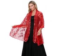 Proumhang Pailletten Schal und Wickeltücher für Abendkleider,Elegante Abendjacke für Braut & Brautjungfern, Hochzeit, Cheongsam & festliche Anlässe, 190x60cm Rot