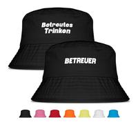 Prozente Momente Betreutes Trinken - Lustiges Fischerhut 2er Set für JGA, Mallorca & Party - Anglerhüte für Männer & Frauen - Festival Sommerhüte (Schwarz)