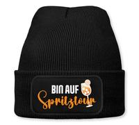 Prozente Momente Bin auf Spritztour - Beanie | Strickmütze | Wollmütze | Beanie mit Druck | lustige Sprüche | Apres-Ski | Winter | Schwarz