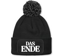 Prozente Momente Das Ende - Beanie mit Bommel | Strickmütze | Wollmütze | Beanie mit Druck | lustige Sprüche | Apres-Ski | Winter | Schwarz