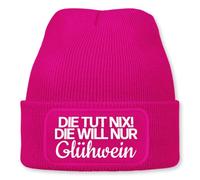 Prozente Momente Die TUT nix! Die Will nur Glühwein - lustige Wintermütze | Beanie für Damen, warm, elastisch, Strickmütze mit Patch, perfekt für Après-Ski, Weihnachtsmarkt & Fasching | Pink