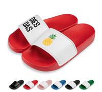 Prozente Momente Dies Das Ananas | Slipper | Badelatschen | Hausschuhe | Pantoletten | Unisex | Urlaub | Malle | Geschenkidee | rutschfest | Rot | Größe 47
