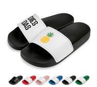 Prozente Momente Dies Das Ananas | Slipper | Badelatschen | Hausschuhe | Pantoletten | Unisex | Urlaub | Malle | Geschenkidee | rutschfest | Schwarz/Weiß | Größe 46