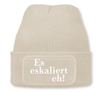 Prozente Momente Es eskaliert eh! - Beanie | Strickmütze | Wollmütze | Beanie mit Druck | lustige Sprüche | Apres-Ski | Winter | Beige