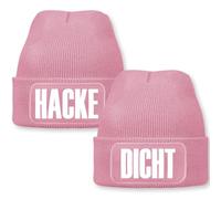 Prozente Momente Hacke Dicht - lustiges Wintermützen Set | Beanie für Herren, warm & elastisch, Strickmütze mit Patch & Druck, perfekt für Après-Ski, Weihnachtsmarkt & Fasching | Rosa