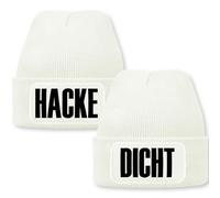 Prozente Momente Hacke Dicht - lustiges Wintermützen Set | Beanie für Herren, warm & elastisch, Strickmütze mit Patch & Druck, perfekt für Après-Ski, Weihnachtsmarkt & Fasching | Weiß