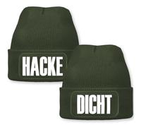 Prozente Momente Hacke Dicht - lustiges Wintermützen Set | Beanie für Herren, warm & elastisch, Strickmütze mit Patch & Druck, perfekt für Après-Ski, Weihnachtsmarkt & Fasching | Olive