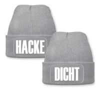 Prozente Momente Hacke Dicht - lustiges Wintermützen Set | Beanie für Herren, warm & elastisch, Strickmütze mit Patch & Druck, perfekt für Après-Ski, Weihnachtsmarkt & Fasching | Grau meliert