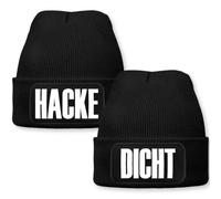 Prozente Momente Hacke Dicht - lustiges Wintermützen Set | Beanie für Herren, warm & elastisch, Strickmütze mit Patch & Druck, perfekt für Après-Ski, Weihnachtsmarkt & Fasching | Schwarz