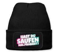 Prozente Momente Hast du Saufen mal probiert? - Beanie | Strickmütze | Wollmütze | Beanie mit Druck | lustige Sprüche | Apres-Ski | Winter | Schwarz