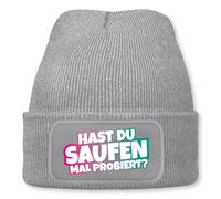 Prozente Momente Hast du Saufen mal probiert? - Beanie | Strickmütze | Wollmütze | Beanie mit Druck | lustige Sprüche | Apres-Ski | Winter | Grau meliert
