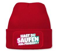 Prozente Momente Hast du Saufen mal probiert? - Beanie | Strickmütze | Wollmütze | Beanie mit Druck | lustige Sprüche | Apres-Ski | Winter | Rot