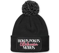 Prozente Momente Hokus Pokus Glühwein Modus - Beanie mit Bommel | Strickmütze | Wollmütze | Beanie mit Druck | lustige Sprüche | Apres-Ski | Winter | Schwarz