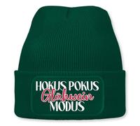 Prozente Momente Hokus Pokus Glühwein Modus - Beanie | Strickmütze | Wollmütze | Beanie mit Druck | lustige Sprüche | Apres-Ski | Winter (DE/NL/SE/PL, Alphanumerisch, Einheitsgröße, Dunkelgrün)