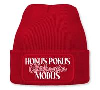 Prozente Momente Hokus Pokus Glühwein Modus - Beanie | Strickmütze | Wollmütze | Beanie mit Druck | lustige Sprüche | Apres-Ski | Rot
