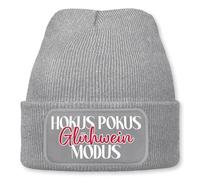Prozente Momente Hokus Pokus Glühwein Modus - Beanie | Strickmütze | Wollmütze | Beanie mit Druck | lustige Sprüche | Apres-Ski | Grau meliert