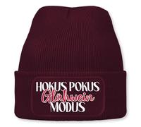 Prozente Momente Hokus Pokus Glühwein Modus - Beanie | Strickmütze | Wollmütze | Beanie mit Druck | lustige Sprüche | Apres-Ski | Winter (DE/NL/SE/PL, Alphanumerisch, Einheitsgröße, Dunkelrot)