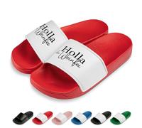 Prozente Momente Holla die Weinfee Badelatschen | Slipper | Schlappen | Hausschuhe | Pantoletten | Unisex | Malle | Sprüche | Geschenkidee | rutschfest | Rot | Größe 41