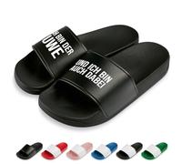 Prozente Momente Ich Bin auch dabei! Badelatschen | Personalisiert | Schlappen | Hausschuhe | Pantoletten | Unisex | Urlaub | Malle | JGA | rutschfest | Schwarz | Größe 42