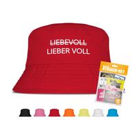 Prozente Momente Lieber Voll - Lustiger Fischerhut für JGA, Mallorca & Party - Anglerhut für Männer & Frauen - Festival Sommerhut (Rot mit Stickerset)