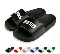 Prozente Momente Links Rechts Badelatschen | Slipper | Schlappen | Hausschuhe | Pantoletten | Unisex | lustige Sprüche | Geschenkidee | rutschfest | Schwarz | Größe 41