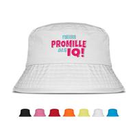 Prozente Momente Mehr Promille als IQ - Lustiger Fischerhut - Der perfekte Sonnenhut für Herren & Damen - Ideal als Malle-Outfit, Party-Accessoire & Festival-Eimerhut für den Strand | Farbe Weiß