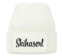 Prozente Momente Skihaserl - Beanie | Strickmütze | Wollmütze | Beanie mit Druck | lustige Sprüche | Apres-Ski | Winter | Weiss