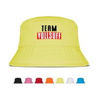 Prozente Momente Team Vollsuff - Fischerhut - Lustiger Fischerhut - Der perfekte Sonnenhut für Herren & Damen - Ideal als Malle-Outfit, Party-Accessoire & Festival-Eimerhut für den Strand|Gelb