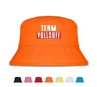 Prozente Momente Team Vollsuff - Fischerhut - Lustiger Fischerhut - Der perfekte Sonnenhut für Herren & Damen - Ideal als Malle-Outfit, Party-Accessoire & Festival-Eimerhut für den Strand|Orange