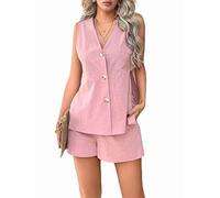Prterver Damen Sommerurlaub Outfits Strand Kreuzfahrt Resort Wear 2 Stück Kurze Sets Casual Tank Tops und Shorts Rosa M