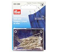 Prym 024286 Stecknadeln, 0,60 x 30mm, silberfarbig, 13g, Karte mit Dose, Stahl, 30 x 0,6mm