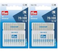 Prym 154110 Maschinennadeln Standard 70-100, 130/705 10 Stück Nähmaschinennadel, Stahl, silber, 3,0 x 0,3 x 0,3 cm, Standard, 130/705, No. 70-100 (Packung mit 2)