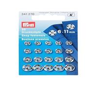 PRYM Annäh-Druckknöpfe, 6-11mm, silberfarbig, Messing, Bekleidungsverschlüsse, Knöpfe
