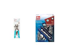 Prym 390901 Love Vario-Zange mit Loch-/Color Snaps Werkzeug mint & 541374 Ösen und Scheiben 8,0 mm, Messing silberfarbig