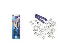 Prym 41163 390900 Vario-Zange mit Lochwerkzeugen & 541374 Ösen und Scheiben 8,0 mm, Messing silberfarbig