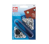 Prym 542410 Ösen und Scheiben 5,0 mm, Messing silberfarbig