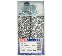 Prym 1 542485 Ösen und Scheiben MS 4,0 mm, Brass, silber, 4 mm Innen Ø, silberfarbig, 500 Stück