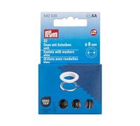 Prym Ösen mit Scheiben 542520 – 8 mm, weiß/silberfarbig, kompatibel mit Vario Creative Tool – 32 St.