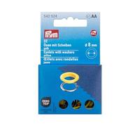 Prym Ösen mit Scheiben 542524 – 8 mm, gelb/silberfarbig, kompatibel mit Vario Creative Tool, 32 St.