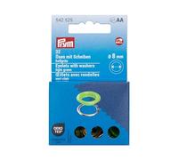 Prym Ösen mit Scheiben 542525 8mm, hellgrün/silberfarbig, kompatibel mit Vario Creative Tool, 32 St.