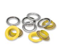 Prym 542564 542542 Ösen mit Scheiben, 11 mm, rot/silberfarbig, vearbeitbar mit dem Vario Creative Tool, gelb, Ø 14 mm, 15