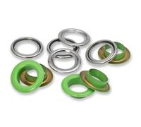 Prym Ösen mit Scheiben 542565 – 14 mm, hellgrün/silberfarbig, 15 St.