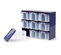 Prym Sortierkasten 612399 - 9 Boxen mit Deckel, Kunststoff, Pflaumeblau/Transparent, 27 x 12 x 21 cm