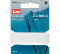 Prym 903010 Schrägband Baumwolle, 40/20 mm, 3 m, weiß, 100% CO, Falzung