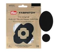 Prym 921018 FabPatch MERINO Rub-on Patch Schwarz (2 Stück) - Selbstklebende Reparaturflicken aus 100% Merinowolle für Pullover, Feinstrick, Unterwäsche & Innenfutter - Ohne Nähen & Bügeln